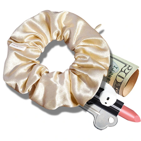 Gold Satin Zipper Pocket Scrunchy | Smunchys