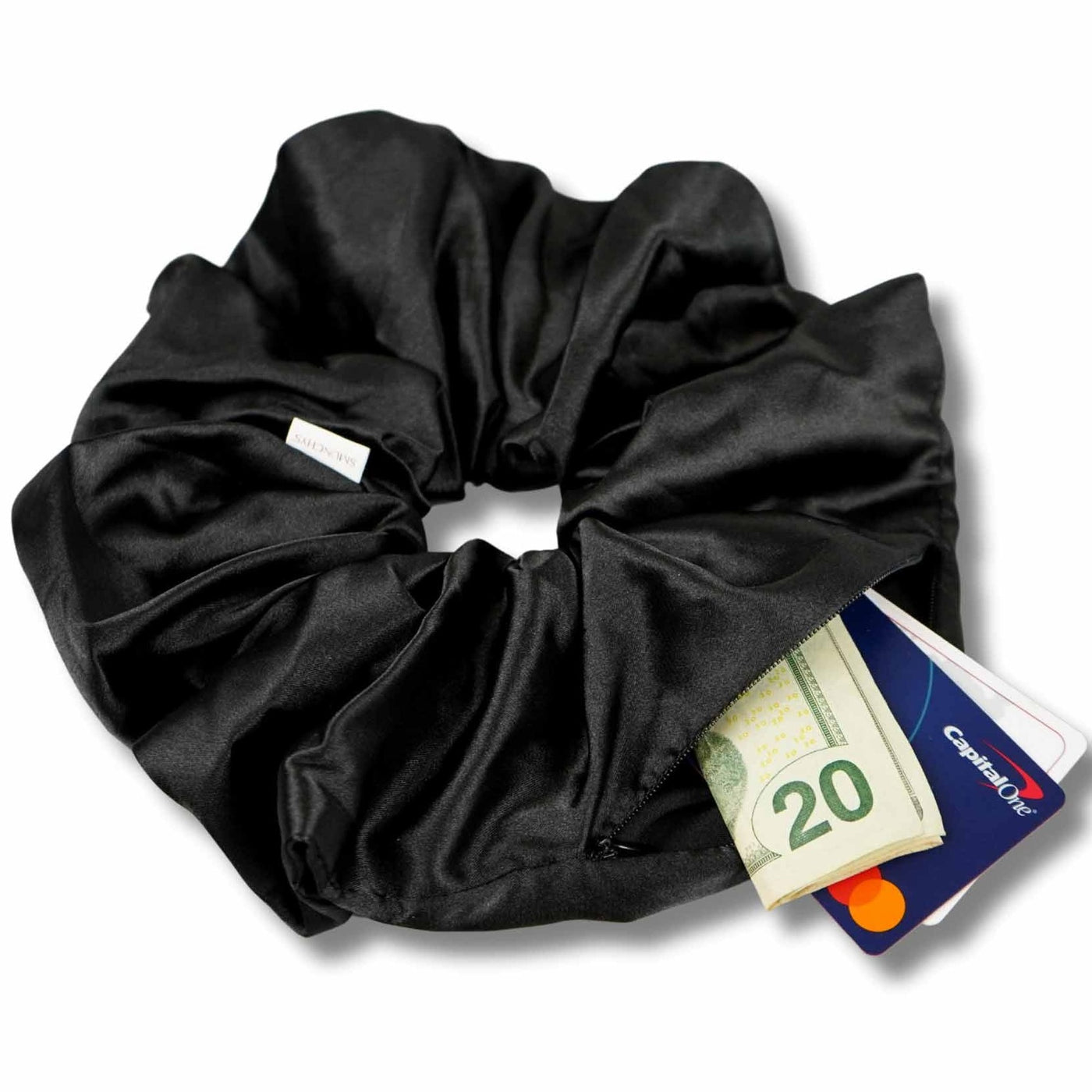 Satin Black Jumbo Pocket Scrunchie - Smunchys