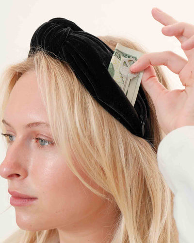 Black Hard Knot Zipper Pocket Headband - Smunchys