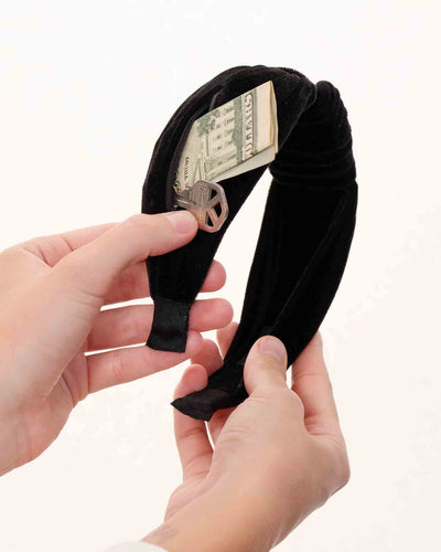 Black Hard Knot Zipper Pocket Headband - Smunchys