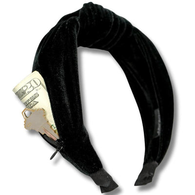 Black Hard Knot Zipper Pocket Headband - Smunchys