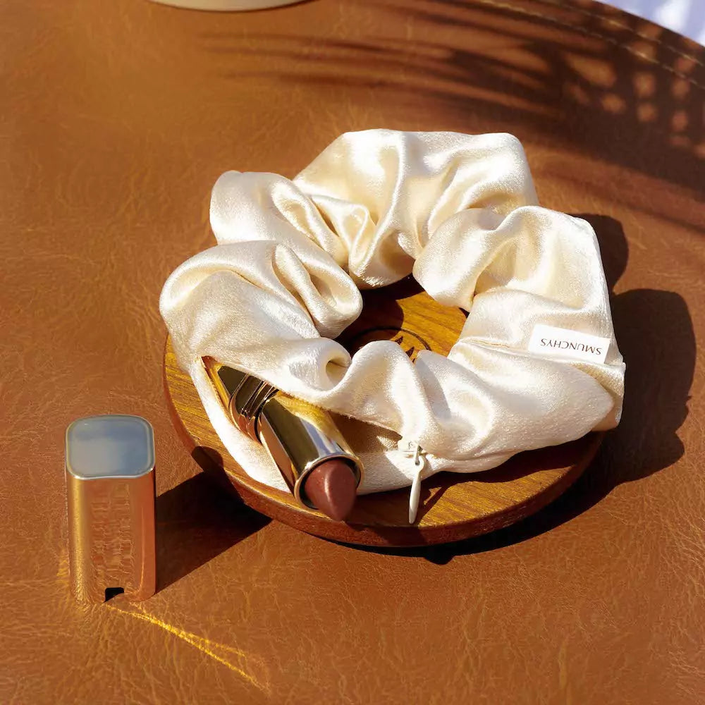 Gold Satin Zipper Pocket Scrunchy | Smunchys