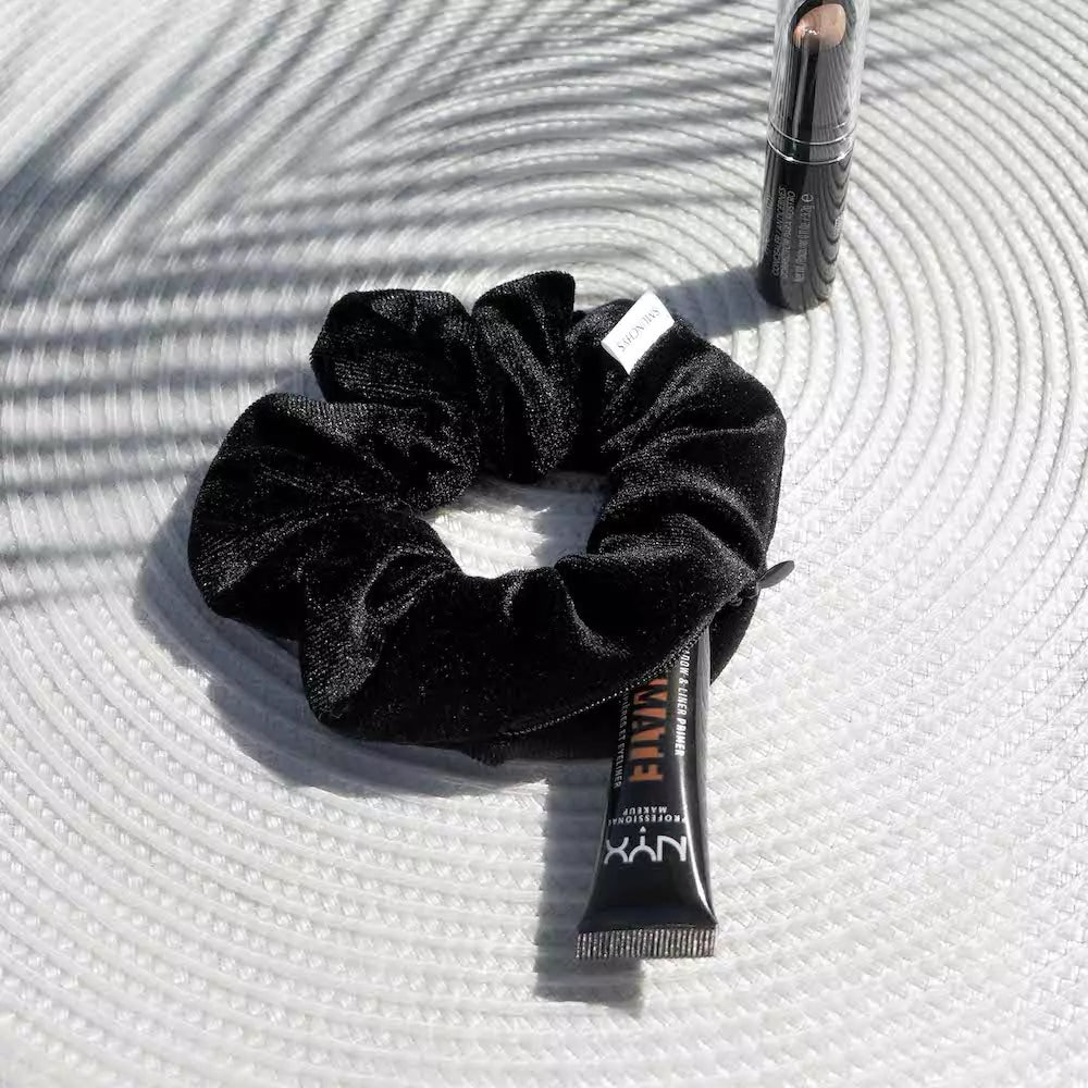 3-Pack Black, Cream, Leopard Velvet Zipper Pocket Scrunchies