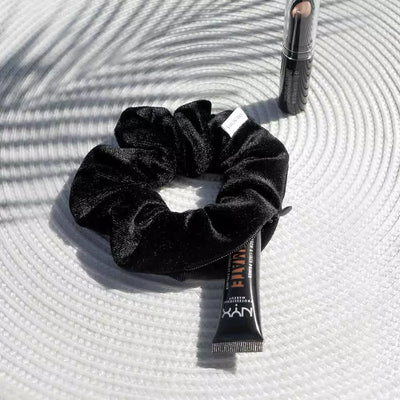 3-Pack Black, Cream, Leopard Velvet Zipper Pocket Scrunchies