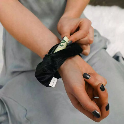 3-Pack Black, Cream, Leopard Velvet Zipper Pocket Scrunchies