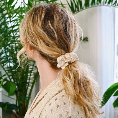 Cream Velvet Zipper Pocket Scrunchy