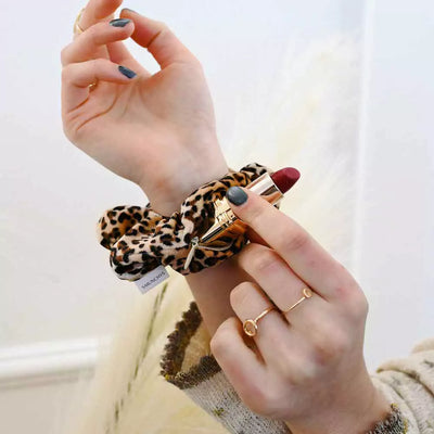 Leopard Velvet Zipper Pocket Scrunchy