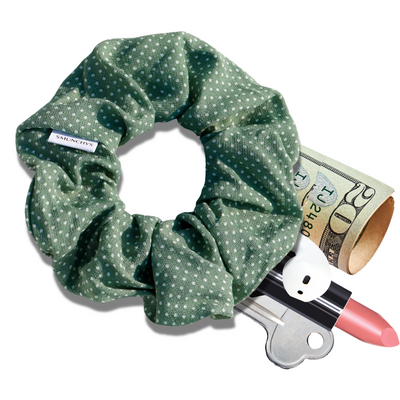 Green Polka Dot Zipper Scrunchie - Smunchys