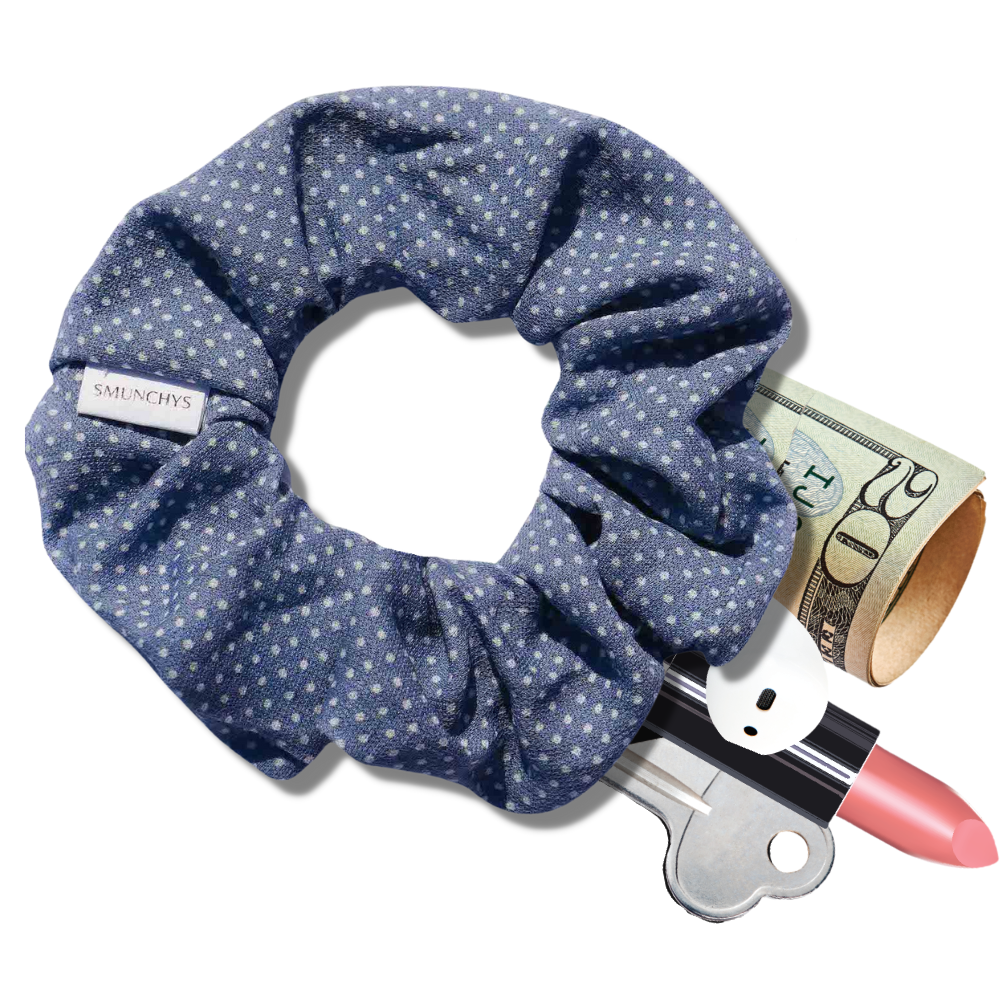 Blue Polka Dot Zipper Scrunchie