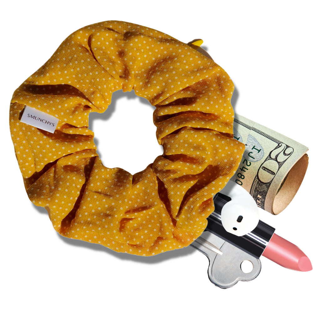 Mustard Polka Dot Zipper Scrunchie