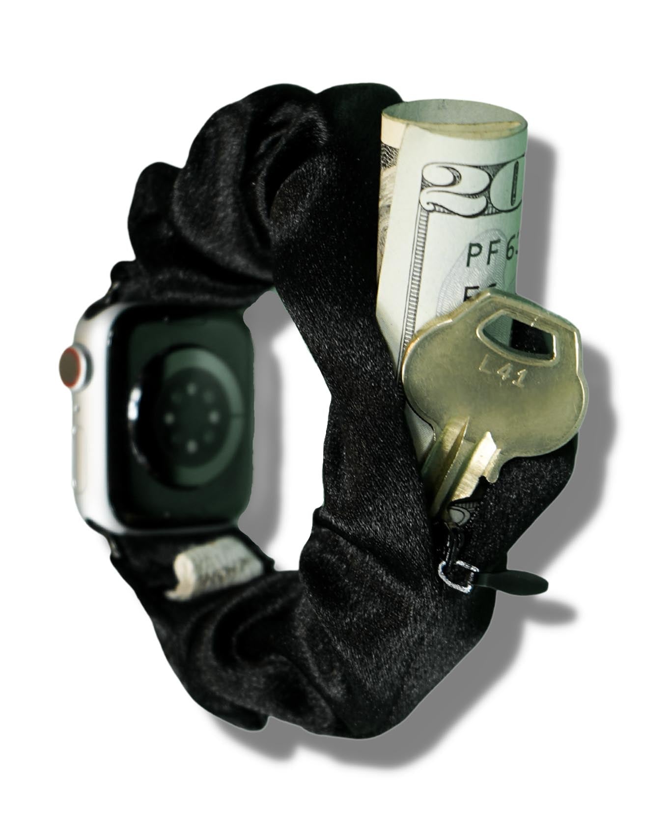 Satin Black Zipper Pocket Apple Watch Band - Smunchys