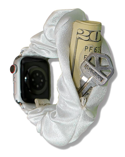 Satin White Zipper Pocket Apple Watch Band