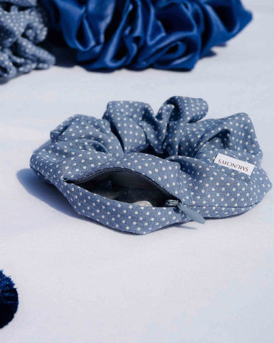 Blue Polka Dot Zipper Scrunchie - Smunchys