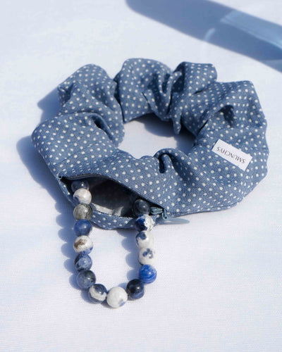 Blue Polka Dot Zipper Scrunchie - Smunchys