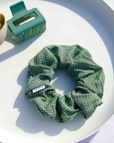 Green Polka Dot Zipper Scrunchie - Smunchys