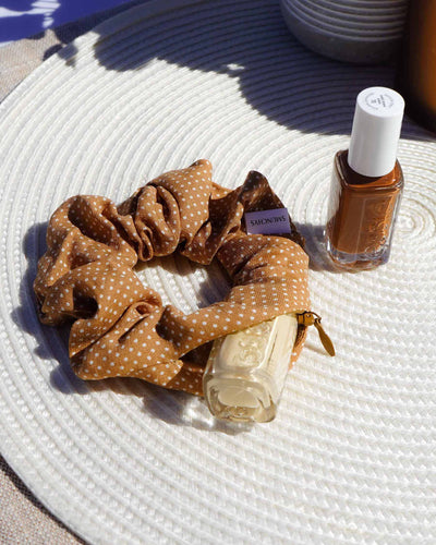 Caramel Polka Dot Zipper Scrunchie - Smunchys
