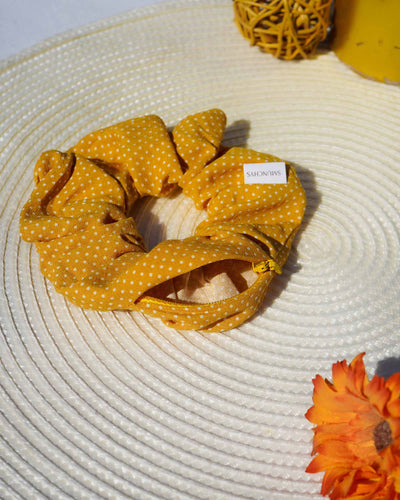 Mustard Polka Dot Zipper Scrunchie - Smunchys